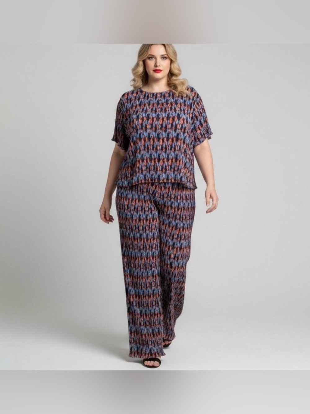 Wildfang The Empower Plisse Boxy Blouse and Wide Leg Pant SET NWT Size Large